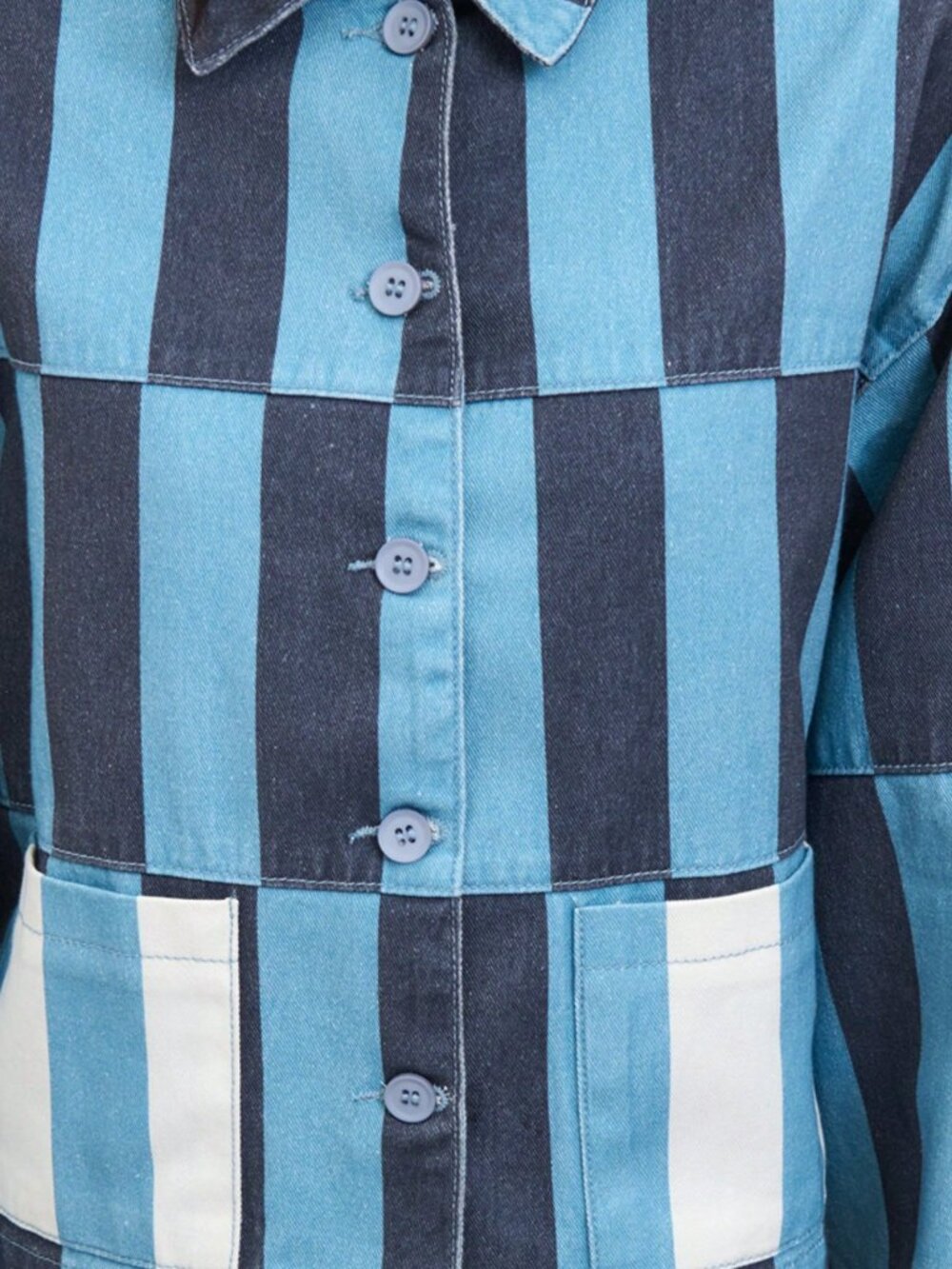 Blue Casual Women's Striped Cropped Jacket with Contrast Patch Pockets - Picture 8 of 8